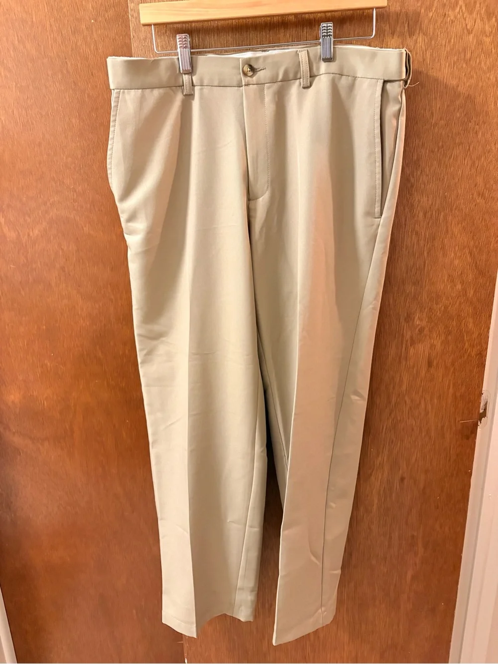 Men's Beige Dress Pants - Classic Flat Front